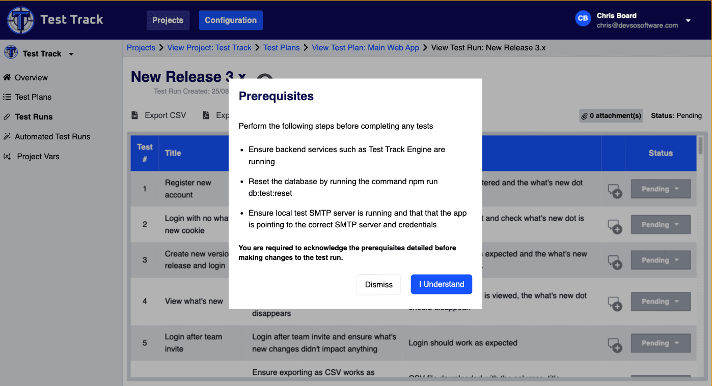 Test Plan Prerequisites